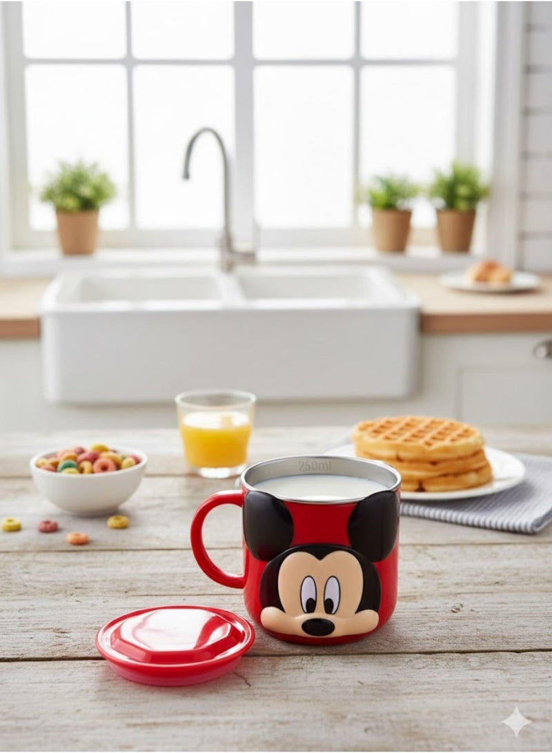 Disney Kids Stainless Steel Drinking Mug with Lid – Cartoon Design | Double Wall Insulated Cup for Hot & Cold Drinks | Leak-Resistant, Safe & Durable Children Mug (Mickey Red) - Image 5